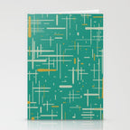 Mid-Century Modern Kinetikos Pattern in Teal Blue Green, Mustard Gold, and Celadon Stationery Card Gallery Image 2