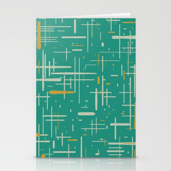 Mid-Century Modern Kinetikos Pattern in Teal Blue Green, Mustard Gold, and Celadon Stationery Card Gallery Image 2