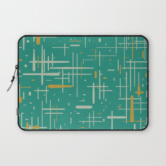 Mid-Century Modern Kinetikos Pattern in Teal Blue Green, Mustard Gold, and Celadon Laptop Sleeve Gallery Image 1