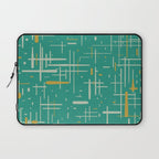 Mid-Century Modern Kinetikos Pattern in Teal Blue Green, Mustard Gold, and Celadon Laptop Sleeve Gallery Image 1