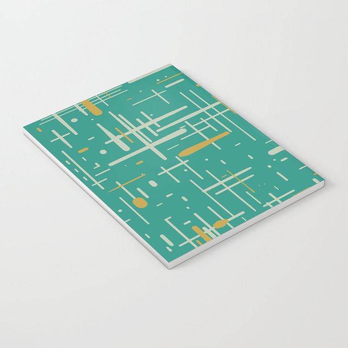 Mid-Century Modern Kinetikos Pattern in Teal Blue Green, Mustard Gold, and Celadon Notebook Gallery Image 3