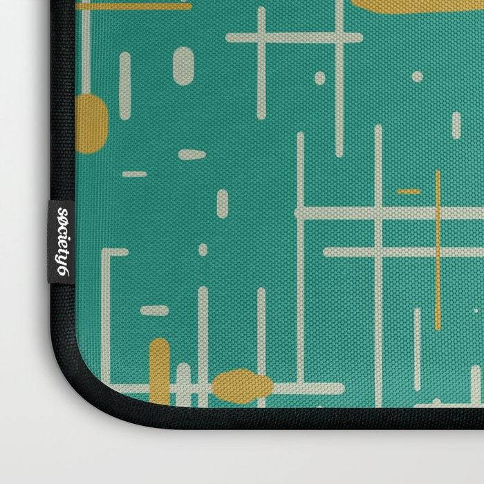 Mid-Century Modern Kinetikos Pattern in Teal Blue Green, Mustard Gold, and Celadon Laptop Sleeve Gallery Image 3
