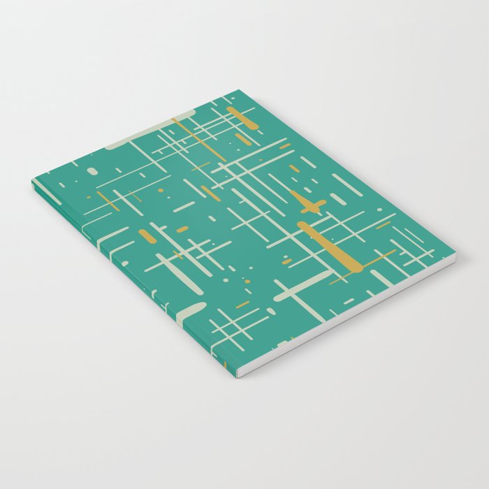Mid-Century Modern Kinetikos Pattern in Teal Blue Green, Mustard Gold, and Celadon Notebook Gallery Image 2