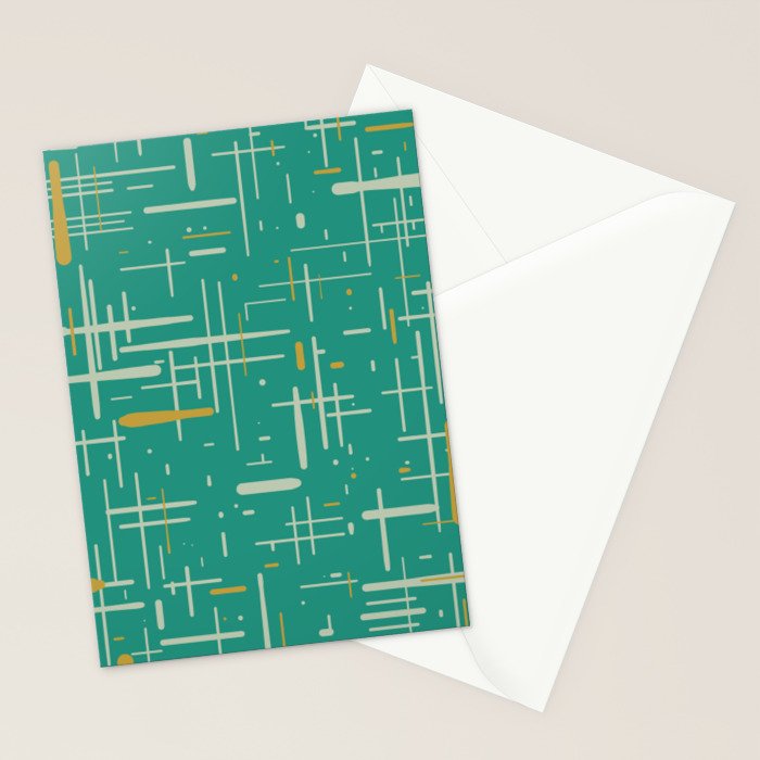 Mid-Century Modern Kinetikos Pattern in Teal Blue Green, Mustard Gold, and Celadon Stationery Card Gallery Image 2