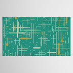 Mid-Century Modern Kinetikos Pattern in Teal Blue Green, Mustard Gold, and Celadon Tablecloth Gallery Image 2