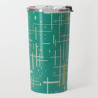 Mid-Century Modern Kinetikos Pattern in Teal Blue Green, Mustard Gold, and Celadon Travel Mug Gallery Image 2