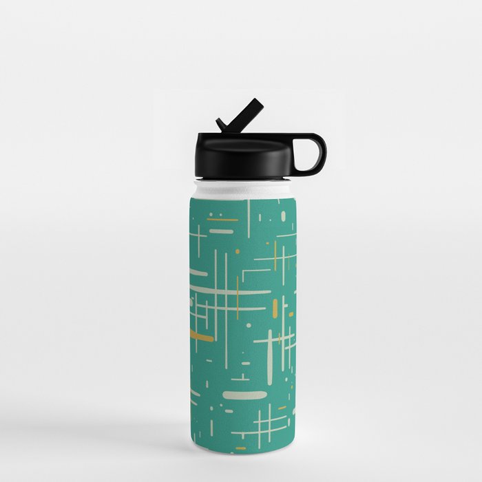Mid-Century Modern Kinetikos Pattern in Teal Blue Green, Mustard Gold, and Celadon Water Bottle Gallery Image 1