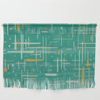 Mid-Century Modern Kinetikos Pattern in Teal Blue Green, Mustard Gold, and Celadon Wall Hanging Gallery Image 1