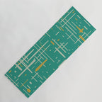 Mid-Century Modern Kinetikos Pattern in Teal Blue Green, Mustard Gold, and Celadon Yoga Mat Gallery Image 1