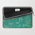 Mid-Century Modern Kinetikos Pattern in Teal Blue Green, Mustard Gold, and Celadon Laptop Sleeve Gallery Image 2