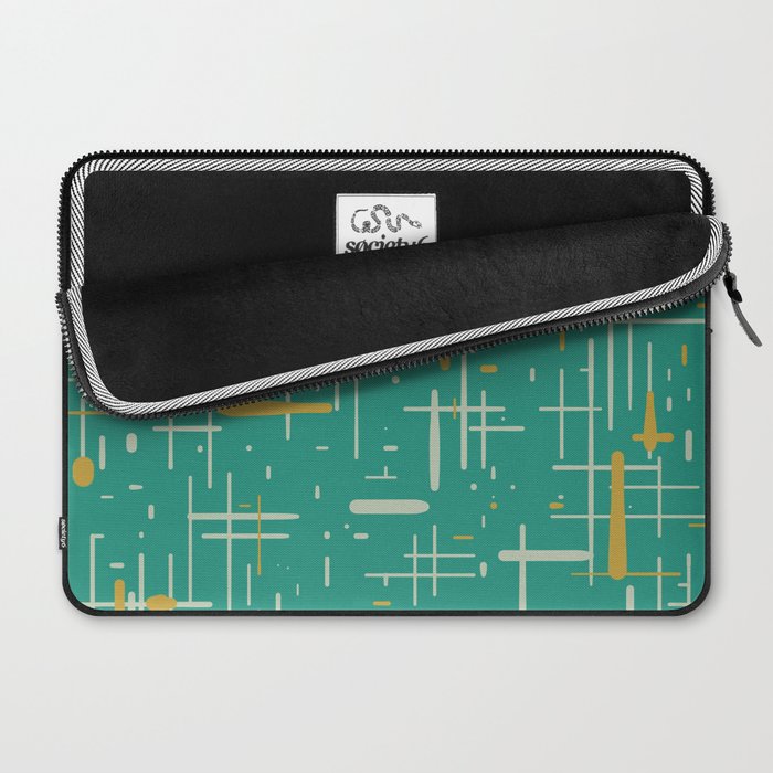 Mid-Century Modern Kinetikos Pattern in Teal Blue Green, Mustard Gold, and Celadon Laptop Sleeve Gallery Image 2