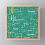 Mid-Century Modern Kinetikos Pattern in Teal Blue Green, Mustard Gold, and Celadon Mini Art Print Gallery Image 1