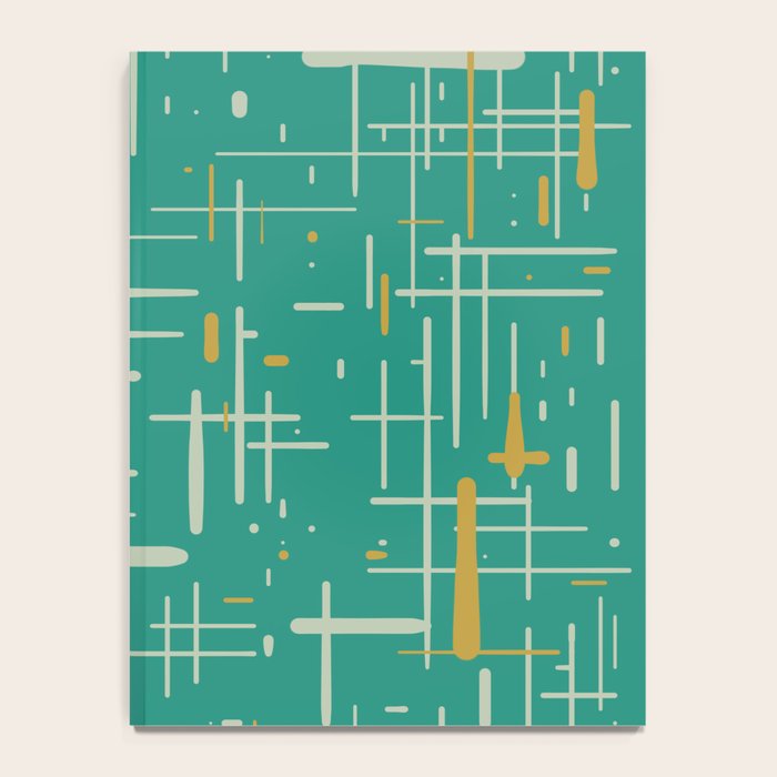 Mid-Century Modern Kinetikos Pattern in Teal Blue Green, Mustard Gold, and Celadon Notebook Gallery Image 4