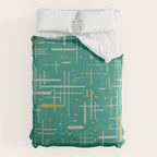 Mid-Century Modern Kinetikos Pattern in Teal Blue Green, Mustard Gold, and Celadon Duvet Cover Gallery Image 6