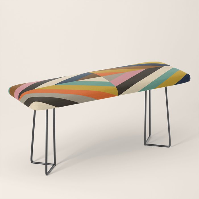 Mid Century Geometric Pattern Technicolor Diamond  Bench Gallery Image 1