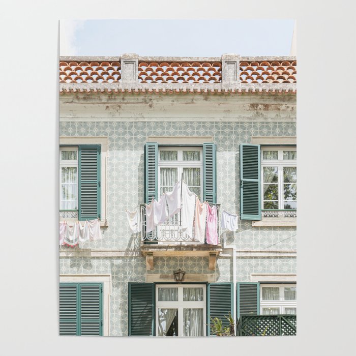 Laundry Day in Sintra | Tiled House in Portugal Art print | Street Travel Photography in Soft Pastel Colors Poster Gallery Image 4