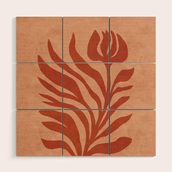 Maximalist wildflower in clay orange Wood Wall Art Gallery Image 1