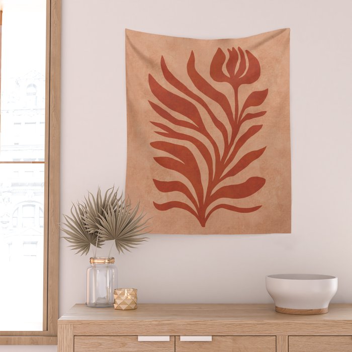 Maximalist wildflower in clay orange Wall Tapestry Gallery Image 2