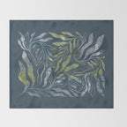 Endless Dark Leaf Illustration 1.1 Celestial Blue-Green Throw Blanket Gallery Image 2