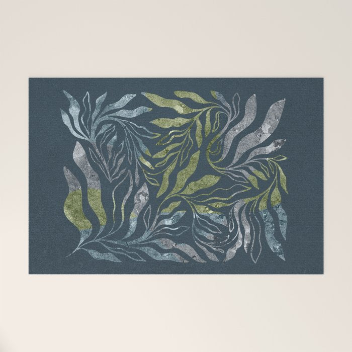 Endless Dark Leaf Illustration 1.1 Celestial Blue-Green Welcome Mat Gallery Image 1