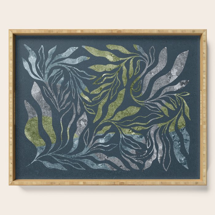 Endless Dark Leaf Illustration 1.1 Celestial Blue-Green Serving Tray Gallery Image 1