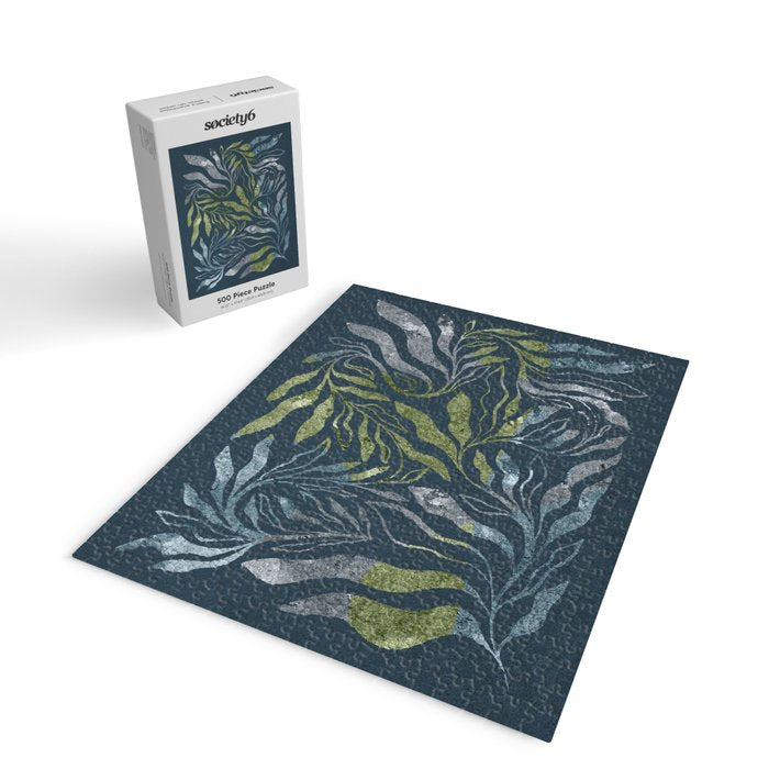 Endless Dark Leaf Illustration 1.1 Celestial Blue-Green Jigsaw Puzzle Gallery Image 2