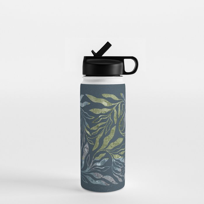 Endless Dark Leaf Illustration 1.1 Celestial Blue-Green Water Bottle Gallery Image 1