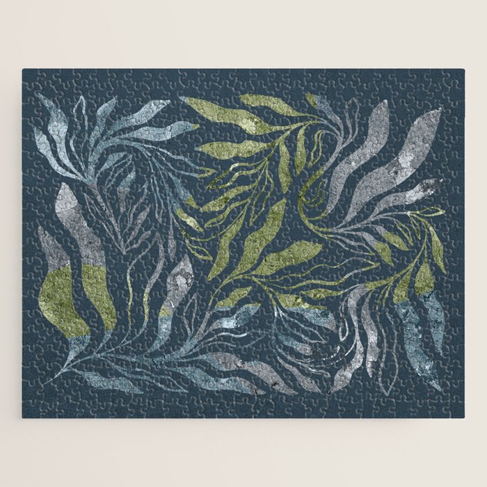 Endless Dark Leaf Illustration 1.1 Celestial Blue-Green Jigsaw Puzzle Gallery Image 1