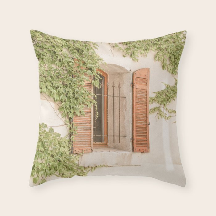 French Window Shutters Photo | Botanical Summer Art Print from Lyon | France Travel Photography Throw Pillow Gallery Image 1