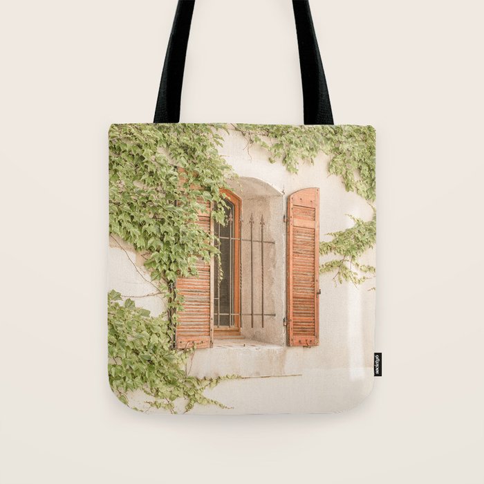 French Window Shutters Photo | Botanical Summer Art Print from Lyon | France Travel Photography Tote Bag Gallery Image 1