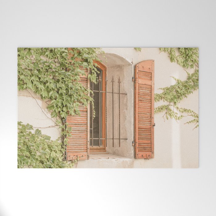 French Window Shutters Photo | Botanical Summer Art Print from Lyon | France Travel Photography Welcome Mat Gallery Image 1