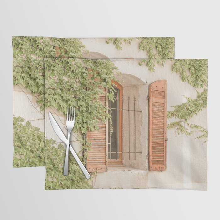 French Window Shutters Photo | Botanical Summer Art Print from Lyon | France Travel Photography Placemat Gallery Image 1
