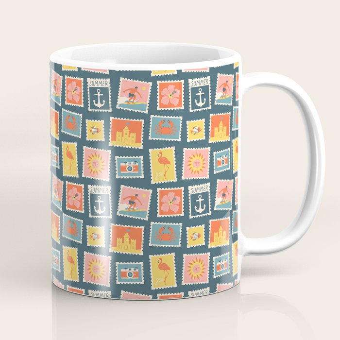 Vintage summer post stamp drawing pattern Coffee Mug Gallery Image 1