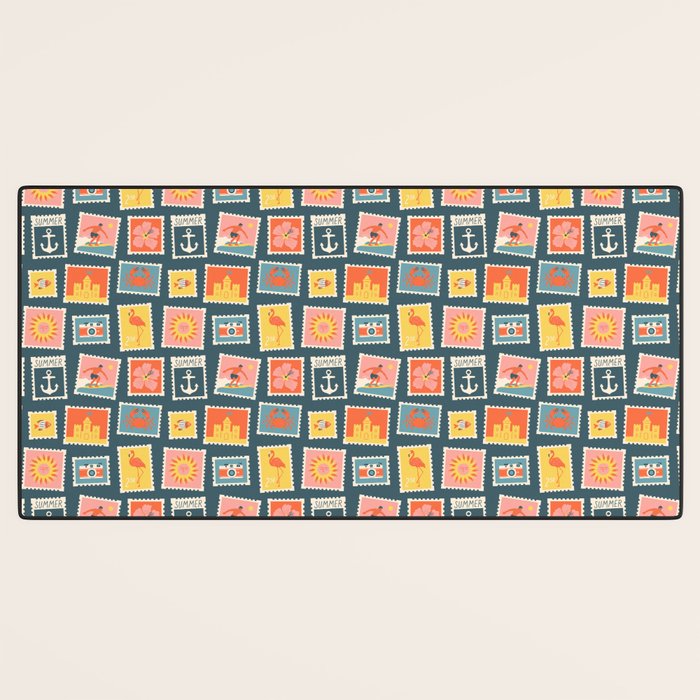 Vintage summer post stamp drawing pattern Desk Mat Gallery Image 3