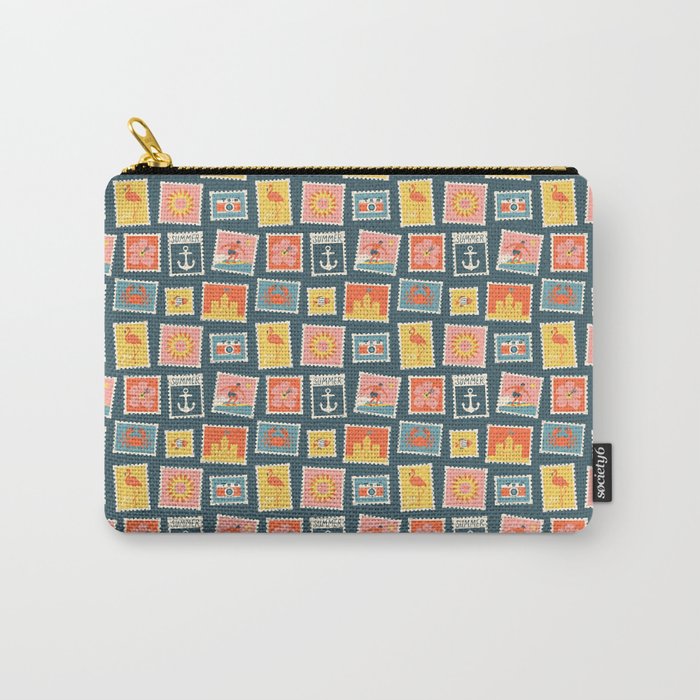 Vintage summer post stamp drawing pattern Carry All Pouch Gallery Image 1