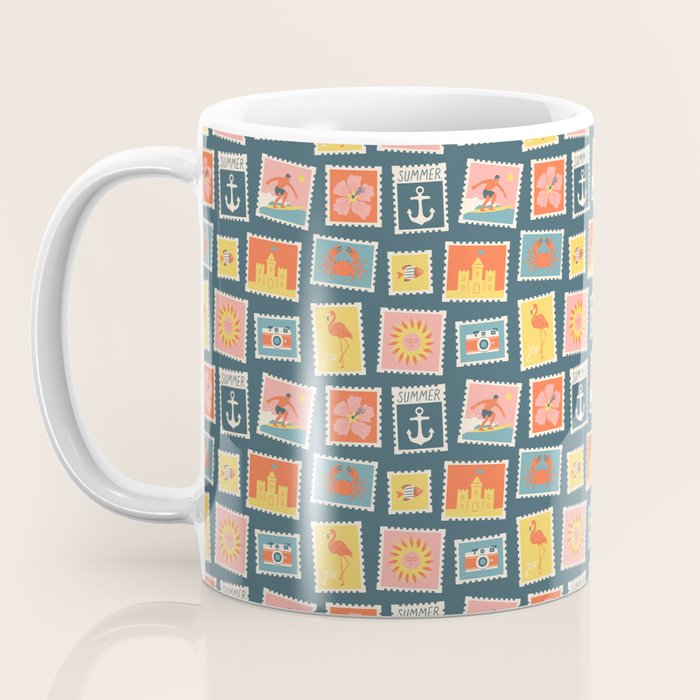 Vintage summer post stamp drawing pattern Coffee Mug Gallery Image 3