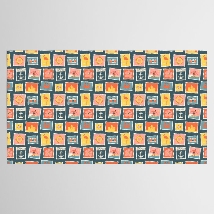 Vintage summer post stamp drawing pattern Tablecloth Gallery Image 2