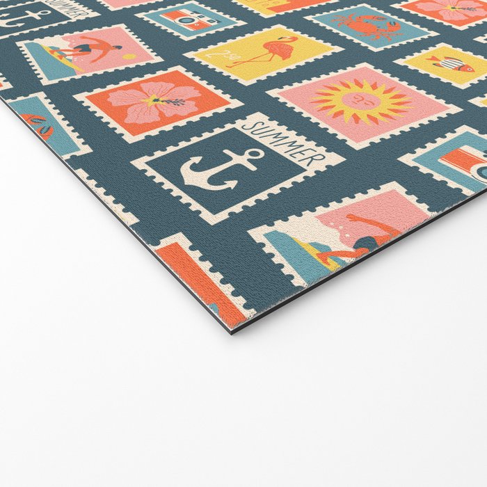 Vintage summer post stamp drawing pattern Welcome Mat Gallery Image 2