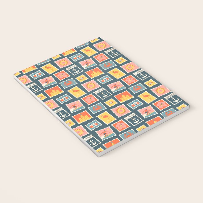Vintage summer post stamp drawing pattern Notebook Gallery Image 3