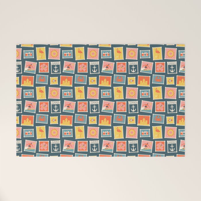 Vintage summer post stamp drawing pattern Welcome Mat Gallery Image 1