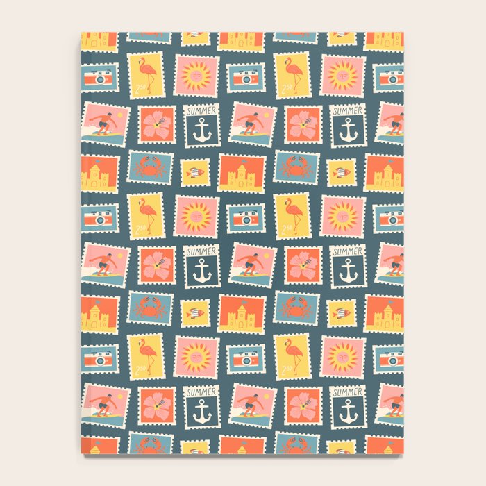 Vintage summer post stamp drawing pattern Notebook Gallery Image 4