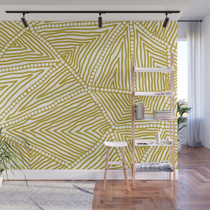 Authentic Aboriginal Art - The Fields (Mustard2) Wall Mural