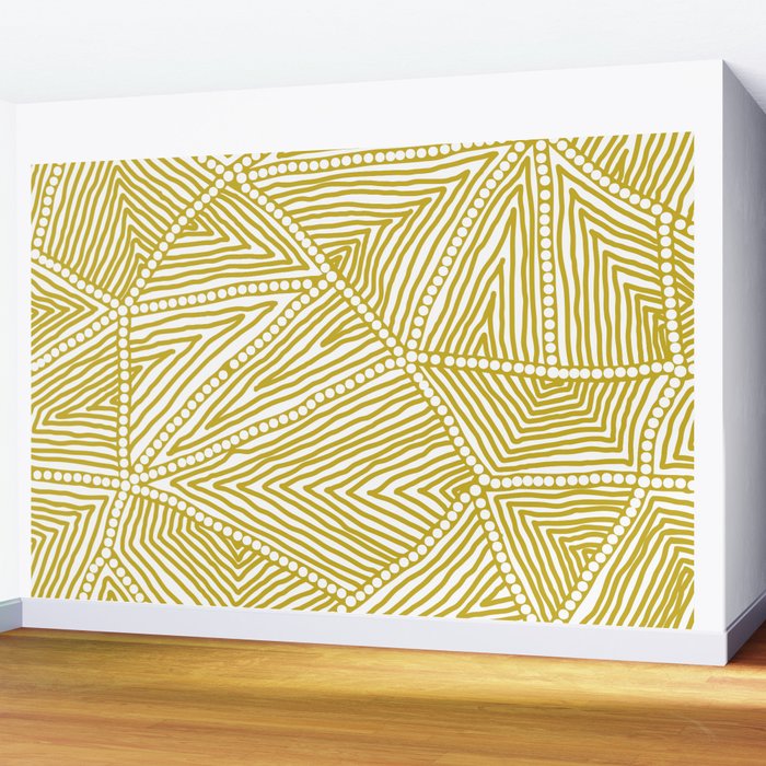 Authentic Aboriginal Art - The Fields (Mustard2) Wall Mural Gallery Image 2