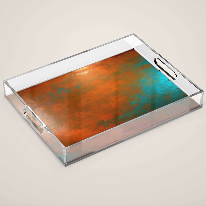 Aesthetic Copper and Aqua Blue Rust Acrylic Tray Gallery Image 1