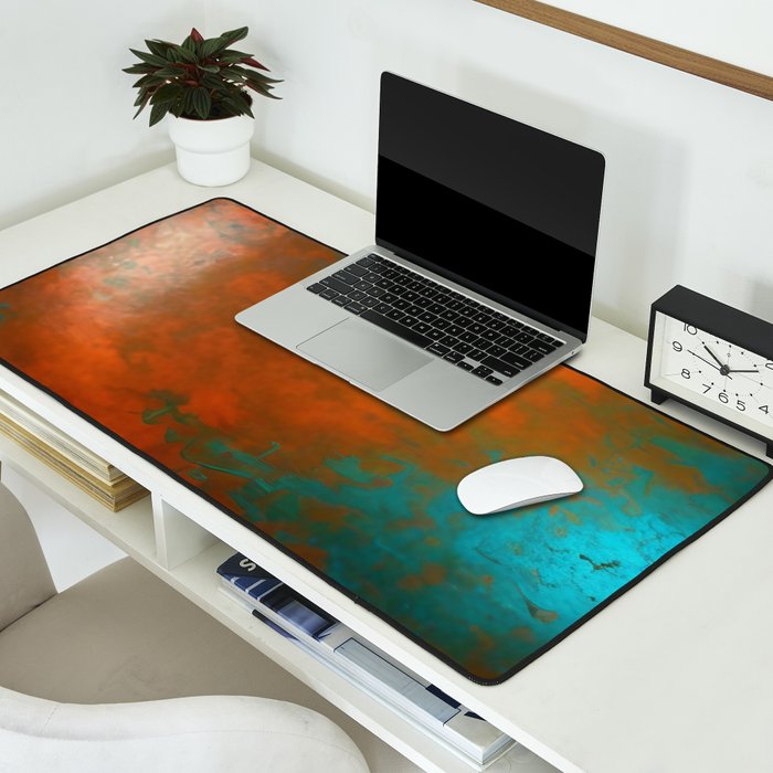 Aesthetic Copper and Aqua Blue Rust Desk Mat Gallery Image 2