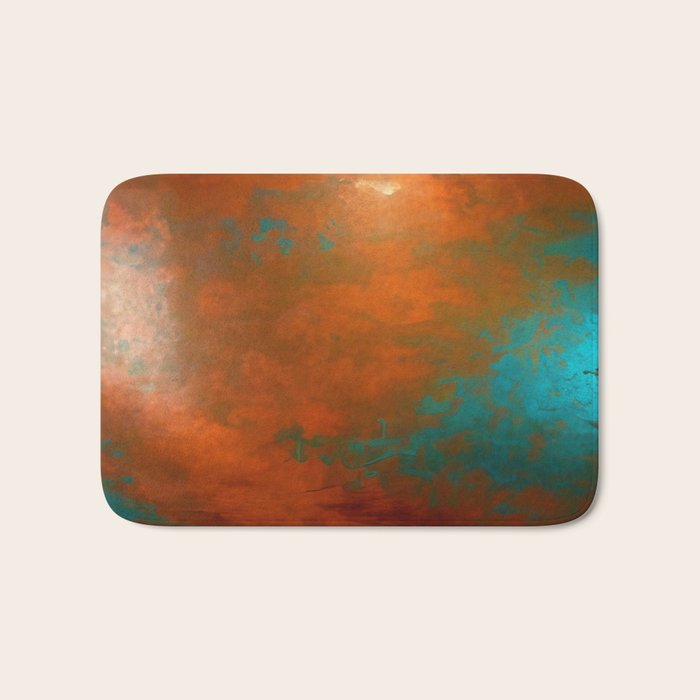 Aesthetic Copper and Aqua Blue Rust Bath Mat Gallery Image 1