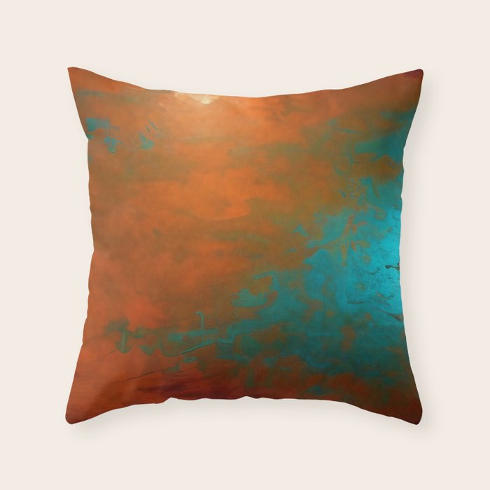 Aesthetic Copper and Aqua Blue Rust Throw Pillow Gallery Image 1