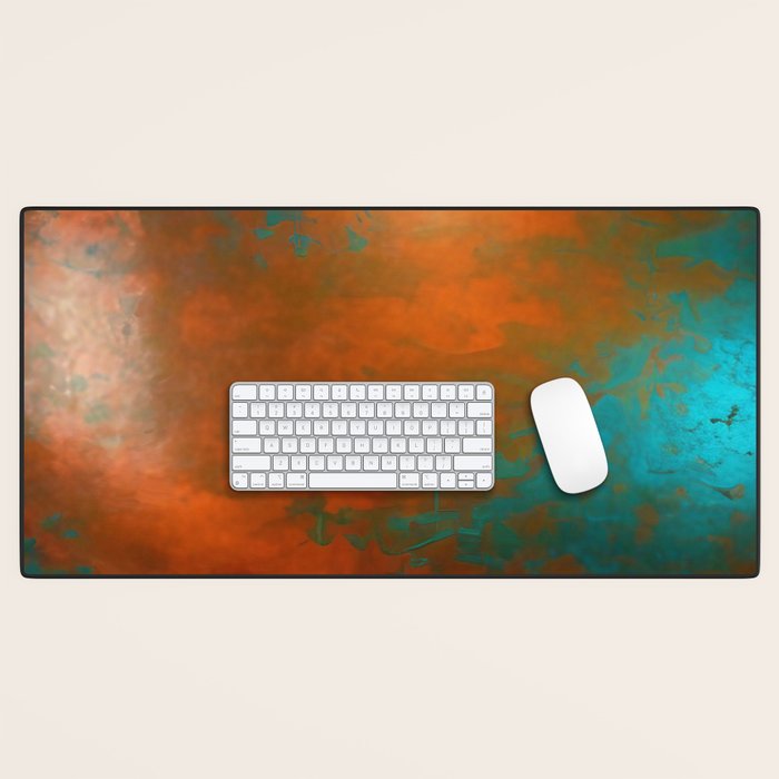 Aesthetic Copper and Aqua Blue Rust Desk Mat Gallery Image 1