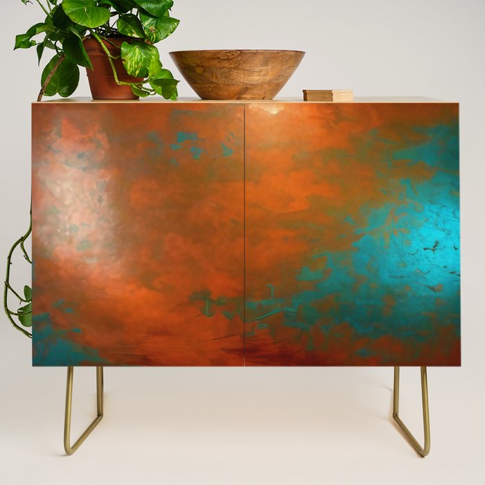 Aesthetic Copper and Aqua Blue Rust Credenza Gallery Image 1
