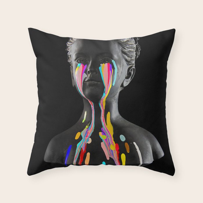 The Girl With Stars In Her Eyes (On Black) Throw Pillow Gallery Image 6